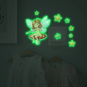 Glow in the dark cartoon fairy and stars wall stickers for kids bedroom decor