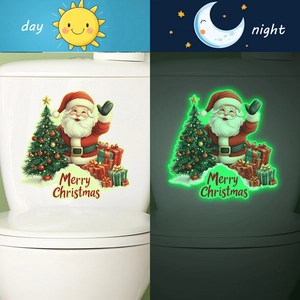 Christmas Santa Claus Luminous Toilet Sticker Glow In The Dark PVC Wall Decal For Bathroom Home Festive Decoration