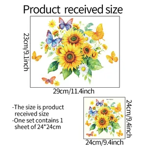 Tabella delle dimensioni per adesivi murali autoadesivi con girasoli e farfalle