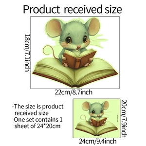 Sticker mural fluorescent souris lisant un livre, décoration en PVC autocollant pour chambre