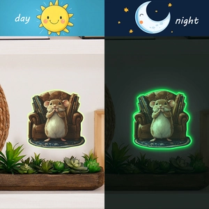 Glow In The Dark Wall Sticker Luminous Cartoon Reading Mouse In Armchair PVC Decal For Bedroom Children Room Home Decor