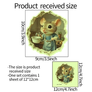 Luminous 3D mouse cooking wall sticker with break-through wall effect for home decor