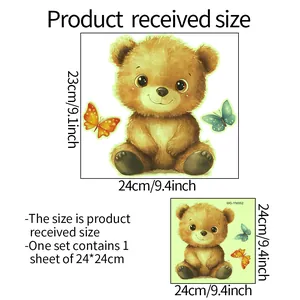 Size chart showing 24x24cm dimensions for cartoon bear and butterfly wall decal
