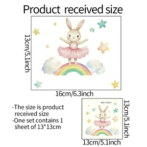 Glow-in-the-dark ballet bunny with rainbow and stars wall sticker for kids room decor