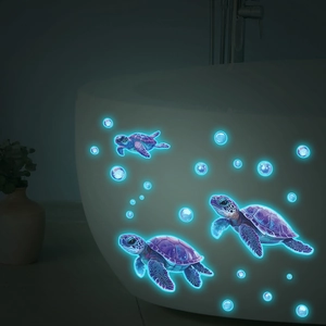 Adesivi da parete fosforescenti con tartarughe e bolle per decorare il bagno