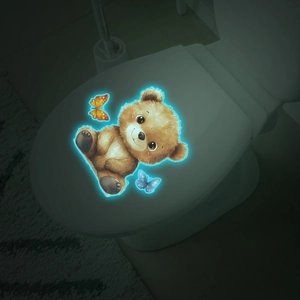 Glow-in-the-dark cute bear and butterfly wall stickers for bathroom toilet decor