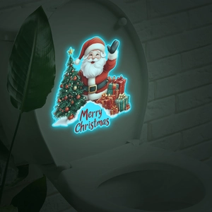 Luminous Merry Christmas Santa Claus toilet sticker with glow-in-the-dark holiday decor