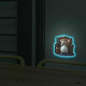 Glow-in-the-dark mouse reading on armchair wall sticker for kids' room decor