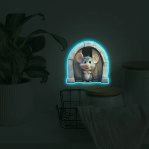 Luminous cartoon mouse wall sticker with glowing archway for nursery and home decor