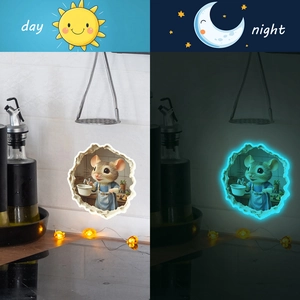 Luminous 3D mouse hole wall sticker with cooking mouse design for day and night use