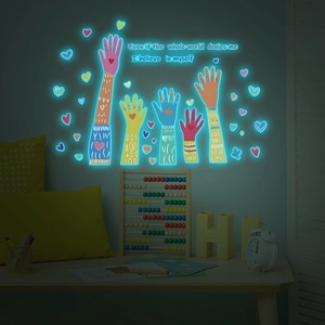 Luminous handprint wall decals with inspirational quote for kids bedroom decor