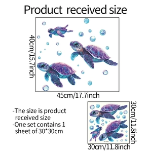 Adesivi murali tartarughe marine luminose con dimensioni 30x30cm e schema di posa
