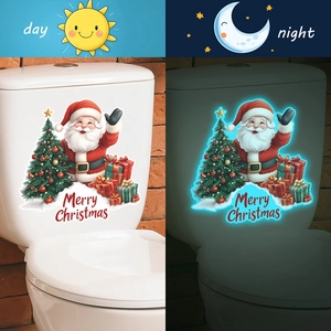 Luminous Santa Claus Christmas tree wall stickers with Merry Christmas night glow effect