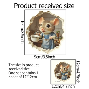 Detailed size specifications for 3D luminous mouse wall sticker with dimensions in cm