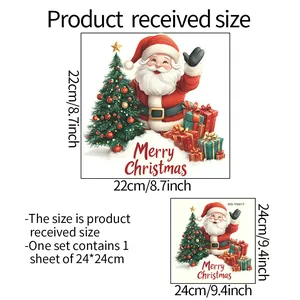 Size chart for self-adhesive luminous Santa Claus stickers showing 8.7 and 9.4 inch dimensions