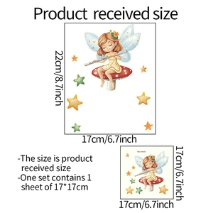 Luminous fairy on mushroom and stars wall decal for kids bedroom 22cm x 17cm