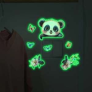 Autocollants muraux lumineux panda et papillon pour interrupteur brillant la nuit