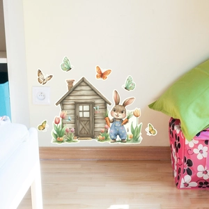 Luminous cartoon rabbit cottage wall stickers set for cozy nursery and bedroom decoration