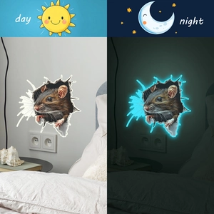 Lichtgevende 3D muursticker muisgat met realistisch gloei-effect voor huisdecoratie