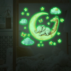 Stickers Muraux Lumineux Dans Le Noir Éléphant Girafe Lune Étoiles Décalcomanies Murales Pour Chambre D'enfants Décor