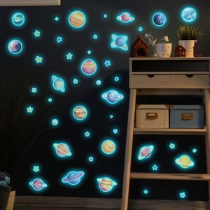 Luminous solar system wall stickers with glowing planets and stars for room decoration