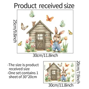 Cartoon rabbit and cottage wall sticker size guide for nursery decor 30x20cm