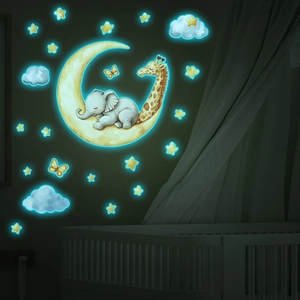 Stickers muraux lumineux petit éléphant et girafe pour décoration de chambre d'enfant