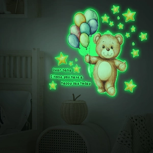 Stickers muraux fluorescents avec ours de dessin animé et étoiles pour chambre d'enfant