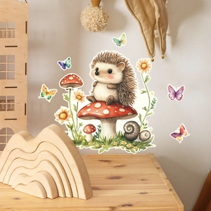 Luminous wall stickers with cartoon hedgehog, mushroom and butterfly for kids room
