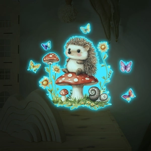 Luminous Hedgehog Mushroom Wall Sticker Glow In The Dark Cartoon Animal Flower PVC Self Adhesive Decal For Kids Room Decor