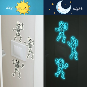 Luminous Halloween skeleton wall stickers with blue glow in the dark effect for home decor