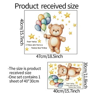 Sticker mural ours de dessin animé avec ballons colorés et étoiles pour chambre