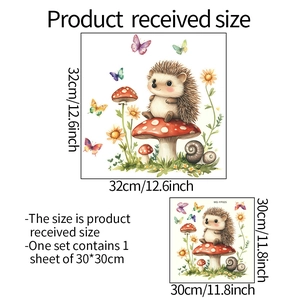 Luminous cartoon hedgehog mushroom wall sticker with size specifications 30x30cm