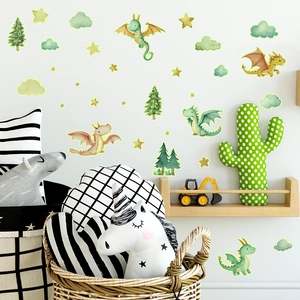Stickers muraux fluorescents avec dragons de dessin animé et étoiles pour enfant