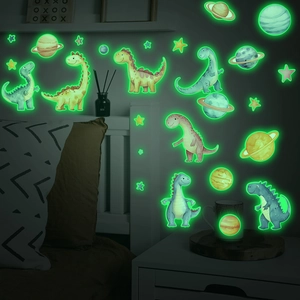 Luminous cartoon dinosaur and planet wall stickers for kids room with green glow in dark