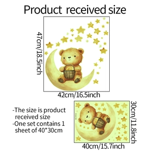Detailed size chart showing original 40x30cm sheet and 42x47cm layout of bear wall stickers