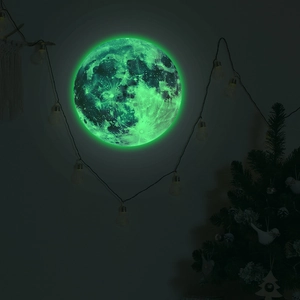 Luminous moon wall sticker showing realistic lunar surface and glowing green light