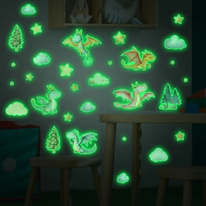 Stickers muraux dragon phosphorescents avec étoiles et nuages pour décoration de chambre