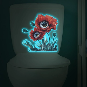 Surrealist Glow In The Dark Toilet Sticker Evil Eye Poppy Flower Waterproof Luminous Bathroom Decal Creative Home Decoration Art
