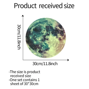 Detailed size chart of 30cm glowing moon wall sticker for children room decoration