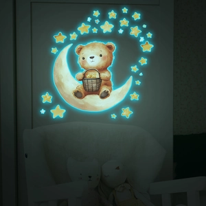 Glow In The Dark Cartoon Bear Moon Star Wall Stickers Luminous PVC Fluorescent Decals For Kids Bedroom Nursery Home Decor