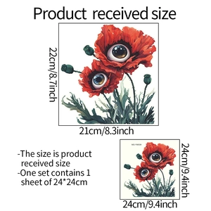 Luminous surreal red flower wall stickers with realistic eyes and size dimensions