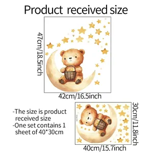 Luminous cartoon bear and moon wall sticker set with size dimensions for nursery decor