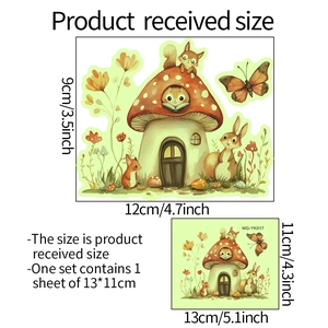 Luminous MG-YK017 mushroom house and animal wall sticker showing dimensions 12x9cm