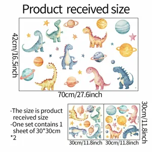 Glow dinosaur space wall stickers size chart with 42x70cm finished display dimensions
