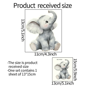 Detailed dimensions of the luminous watercolor elephant sticker showing product received size
