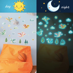 Stickers muraux dragons et étoiles fluorescents pour chambre d'enfant, jour et nuit