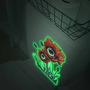 Luminous evil eye poppy wall decals for toilet decor with green fluorescent glow effect