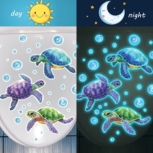 Adesivo per Gabinetto Tartaruga Marina Fluorescente Decalcomania da Parete Bagno Vita Oceanica Impermeabile in PVC