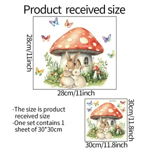 Size chart for luminous mushroom house wall stickers showing 28x28cm dimensions